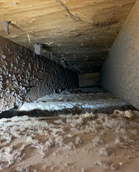 Before air duct cleaning inside HVAC duct De Soto Missouri